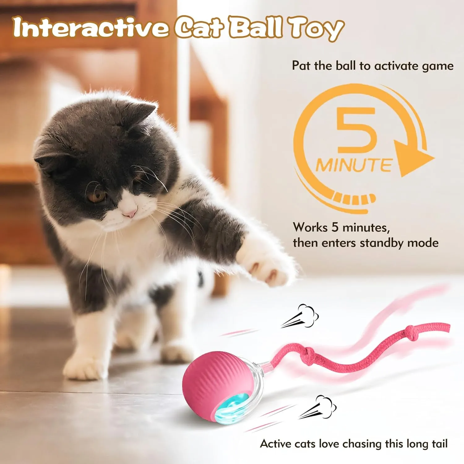 Interactive Cat Ball Toys for Indoor Cats, Peppy Pet Ball, 2025 Upgraded Automatic Kitten Toy for Bored Indoor Adult Cat, 360Smart Rolling Toy (Pink)