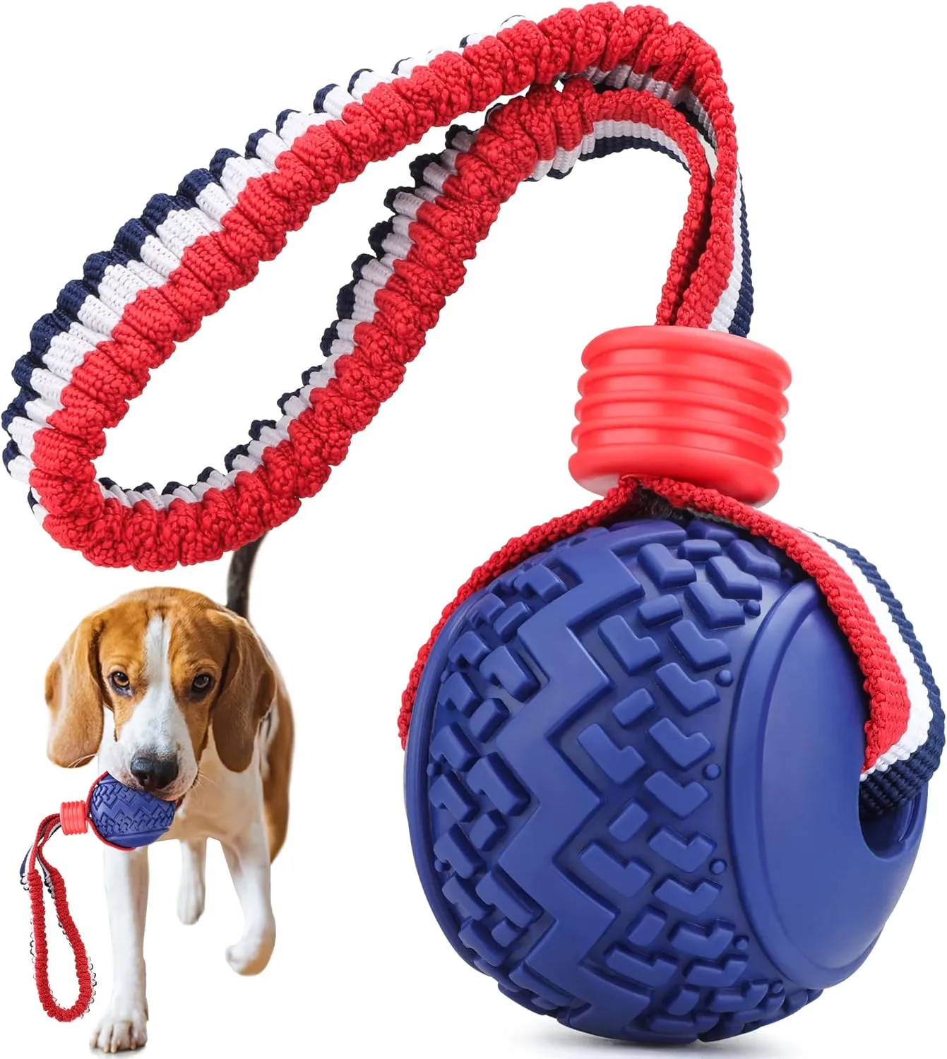 JAKPAK Dog Rope Toys Interactive Rope & Durable Bouncing Rubber Interactive Ball Combo, Ideal for Tug of War, Fetch - Promote Dental Health, Dog Breeds & Indoor/Outdoor Play(Blue)