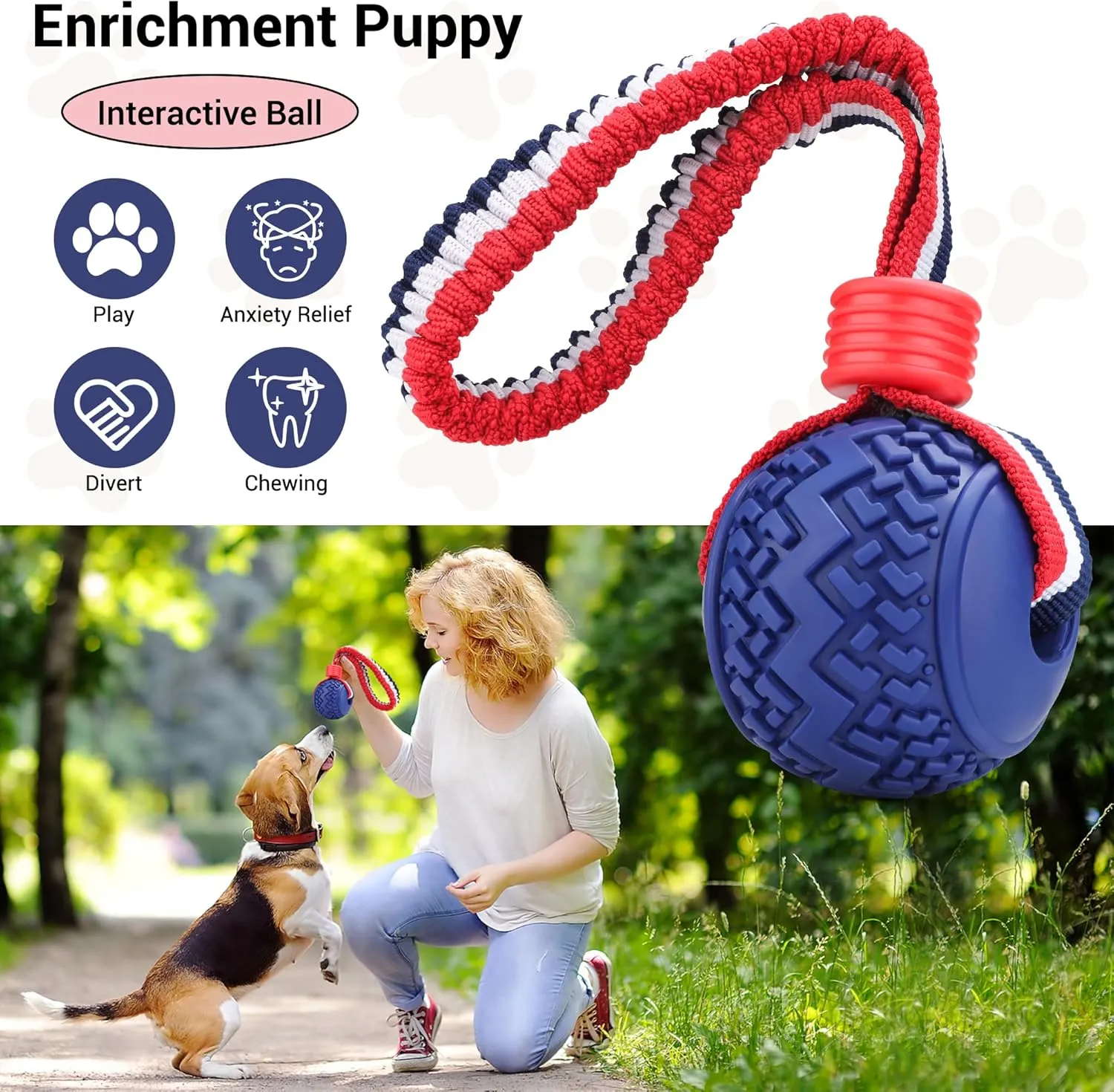 JAKPAK Dog Rope Toys Interactive Rope & Durable Bouncing Rubber Interactive Ball Combo, Ideal for Tug of War, Fetch - Promote Dental Health, Dog Breeds & Indoor/Outdoor Play(Blue)