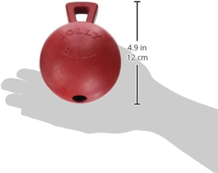 Jolly Pets Tug-n-Toss Heavy Duty Dog Toy Ball with Handle, 4 Inches/Petite, Red