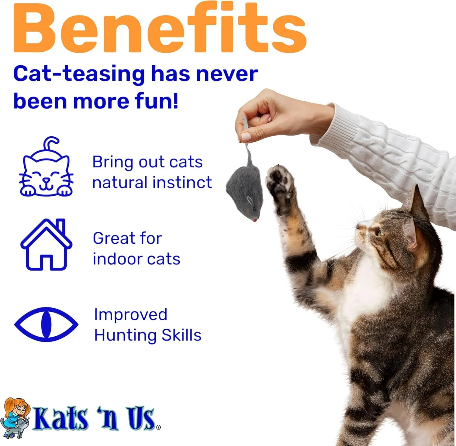 Kats'N Us Rabbit Fur Mouse Cat Toy Pack - Interactive Fun with 5 Gray Mice - Indoor Cats' Delight - Furry Play Combo - Cat Toy Mix! - 5 Pack NO Rattle
