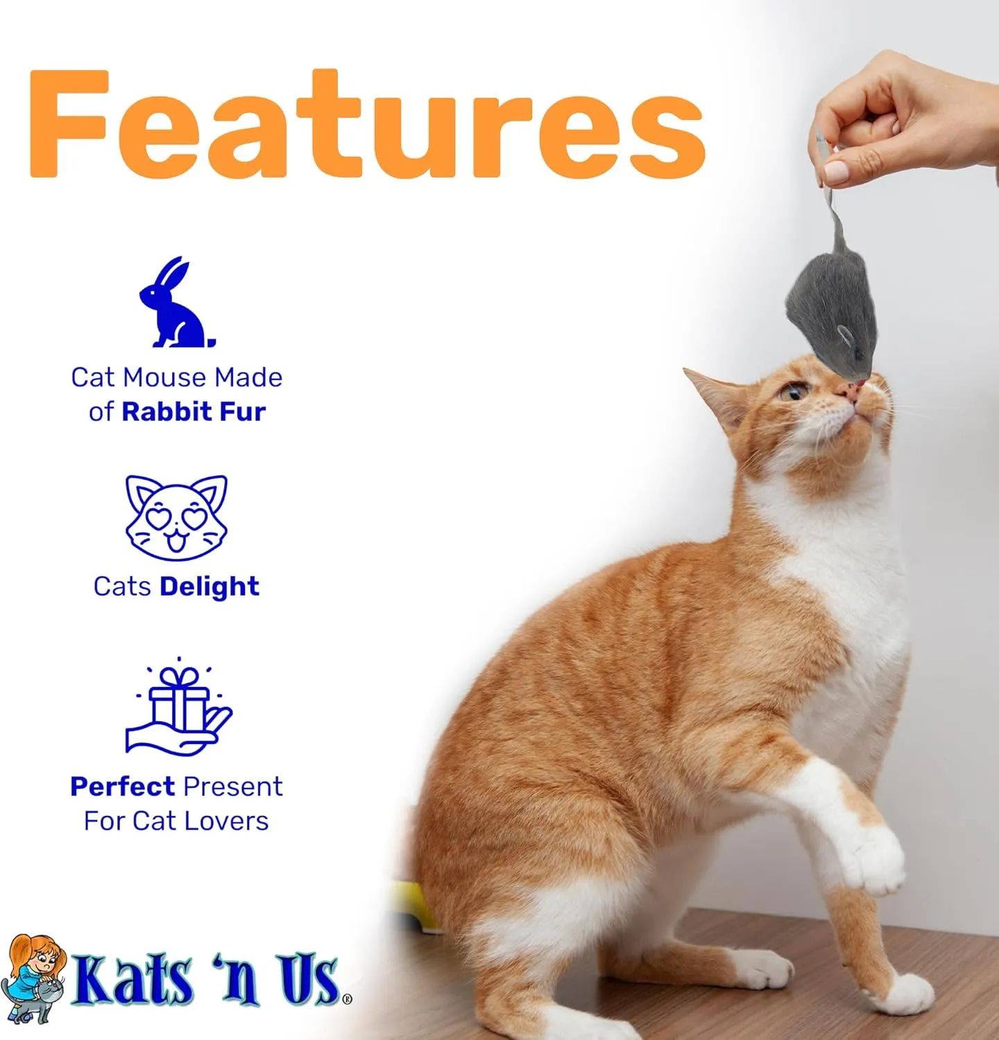 Kats'N Us Rabbit Fur Mouse Cat Toy Pack - Interactive Fun with 5 Gray Mice - Indoor Cats' Delight - Furry Play Combo - Cat Toy Mix! - 5 Pack NO Rattle