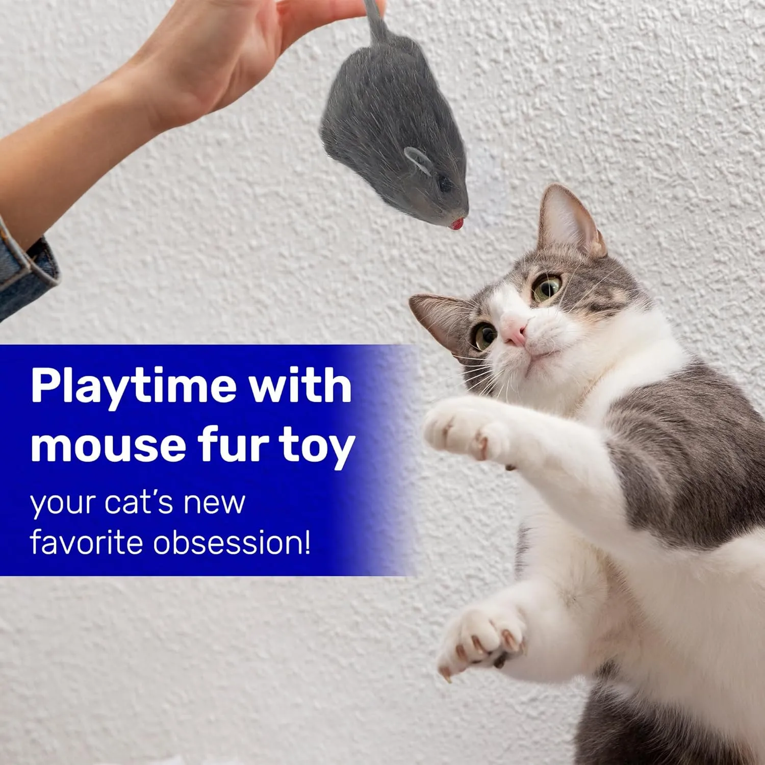 Kats'N Us Rabbit Fur Mouse Cat Toy Pack - Interactive Fun with 5 Gray Mice - Indoor Cats' Delight - Furry Play Combo - Cat Toy Mix! - 5 Pack NO Rattle