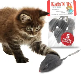 Kats'N Us Rabbit Fur Mouse Cat Toy Pack - Interactive Fun with 5 Gray Mice - Indoor Cats' Delight - Furry Play Combo - Cat Toy Mix! - 5 Pack NO Rattle