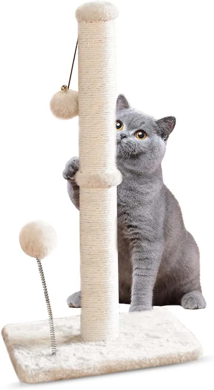 KINGROCK Tall Cat Scratching Posts for Indoor Cats, Scratching Post with Plush Toys for Kittens or Smaller Cats, Premium Sisal Post for Cats at All Ages with Reinforced Stable Base