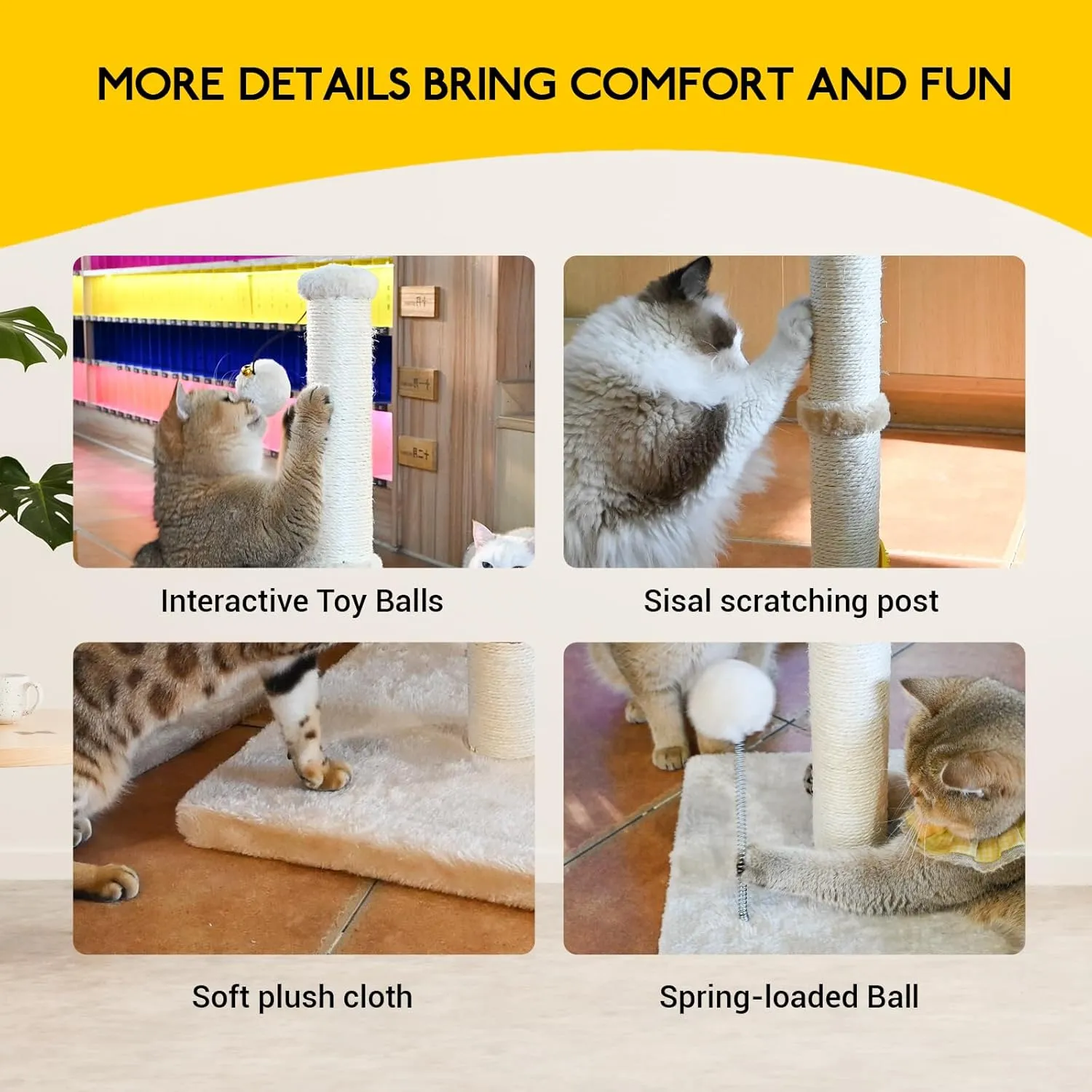 KINGROCK Tall Cat Scratching Posts for Indoor Cats, Scratching Post with Plush Toys for Kittens or Smaller Cats, Premium Sisal Post for Cats at All Ages with Reinforced Stable Base