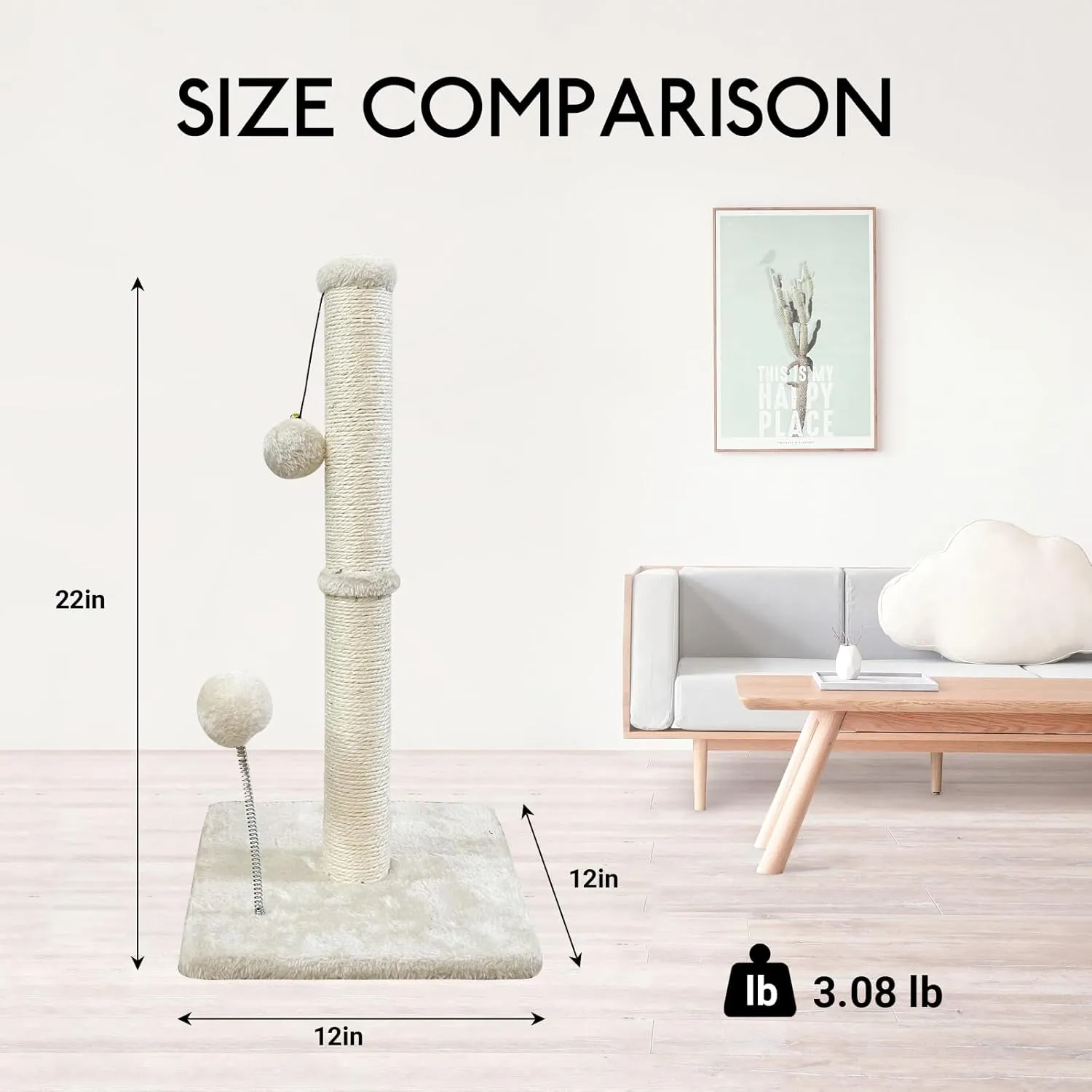 KINGROCK Tall Cat Scratching Posts for Indoor Cats, Scratching Post with Plush Toys for Kittens or Smaller Cats, Premium Sisal Post for Cats at All Ages with Reinforced Stable Base