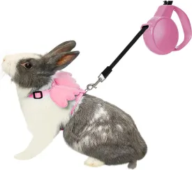 La La Pet Adjustable Retractable Rabbit Harness and Leash Set Bunny Harness Leash Set Small Animal Cute Wings Harness Leash Set for Outdoor Walking Running Jogging M