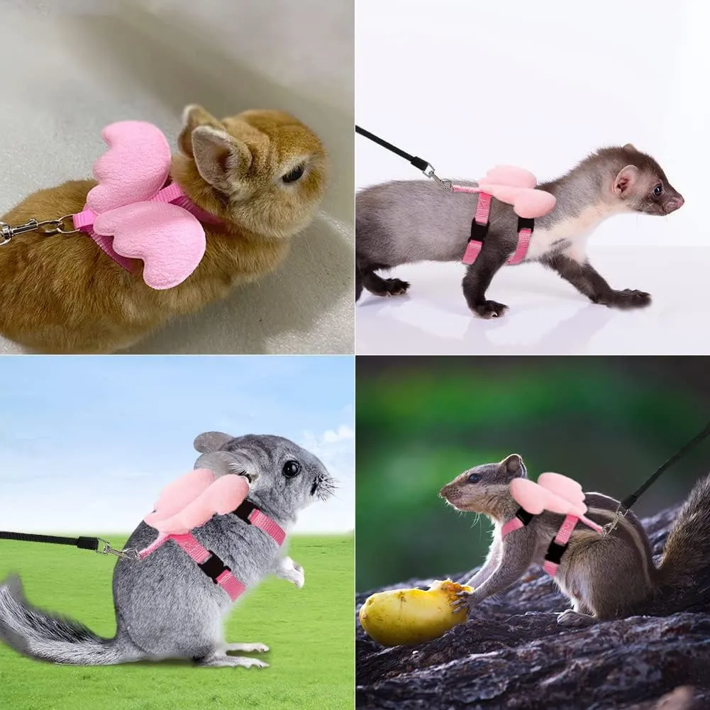 La La Pet Adjustable Retractable Rabbit Harness and Leash Set Bunny Harness Leash Set Small Animal Cute Wings Harness Leash Set for Outdoor Walking Running Jogging M
