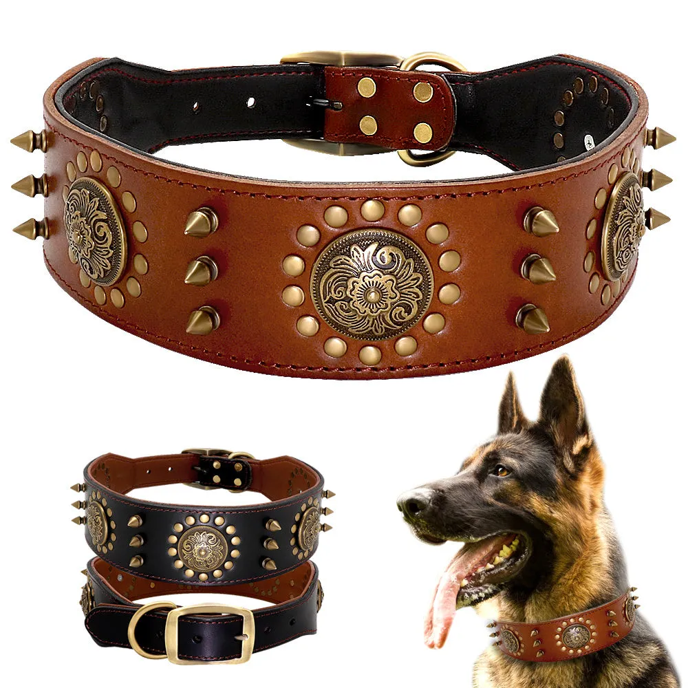 Leather Stud Large Dog Anti-Bite Dog Collar - GlamzLife