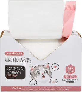 Leon&Visky Litter Box Liner With Drawstring, 50 Count, Compatible with Litter-Robot 4 and Litter-Robot 3, Heavy Duty Extra Thickness 2 mil