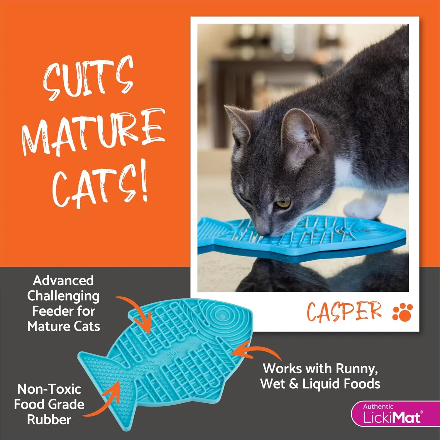 LickiMat Casper, Fish-Shaped Cat Slow Feeders Lick Mat, Boredom Anxiety Reducer; Perfect for Food, Treats, Yogurt, or Peanut Butter. Fun Alternative to a Slow Feed Cat Bowl or Dish, Green
