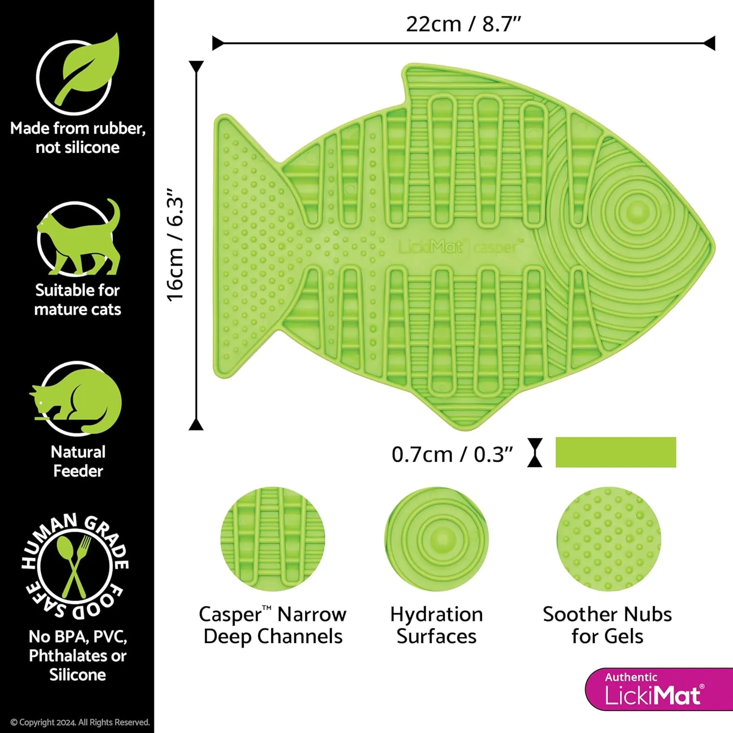 LickiMat Casper, Fish-Shaped Cat Slow Feeders Lick Mat, Boredom Anxiety Reducer; Perfect for Food, Treats, Yogurt, or Peanut Butter. Fun Alternative to a Slow Feed Cat Bowl or Dish, Green