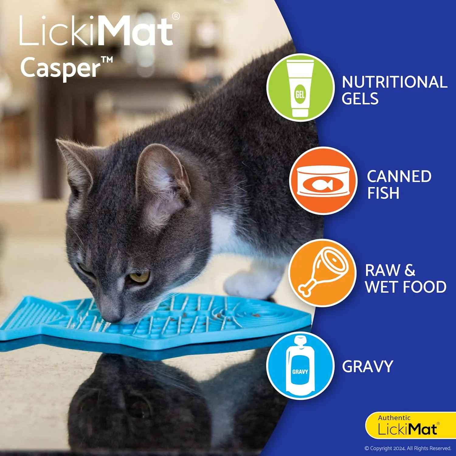 LickiMat Casper, Fish-Shaped Cat Slow Feeders Lick Mat, Boredom Anxiety Reducer; Perfect for Food, Treats, Yogurt, or Peanut Butter. Fun Alternative to a Slow Feed Cat Bowl or Dish, Green