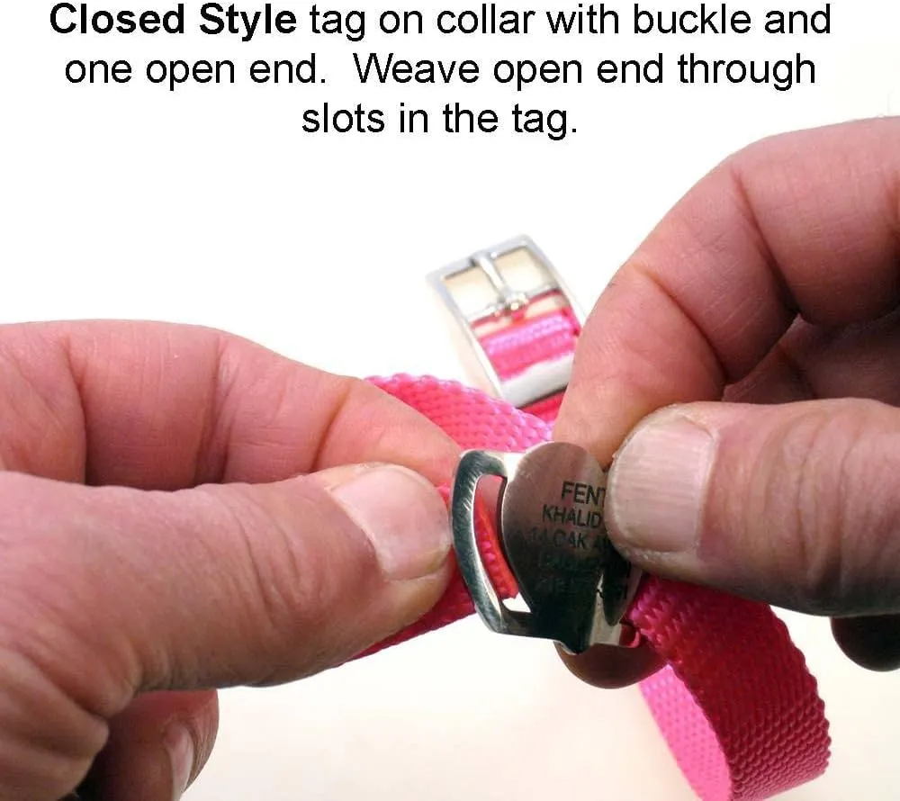 LuckyPet Slide-On Heart Pet ID Tags, Personalized Dog and Cat Tags, Silent, Chew-Proof Stainless Steel Collar Tags, Custom Engraved, Small-fits 3/8 inch Collars, Open Ends