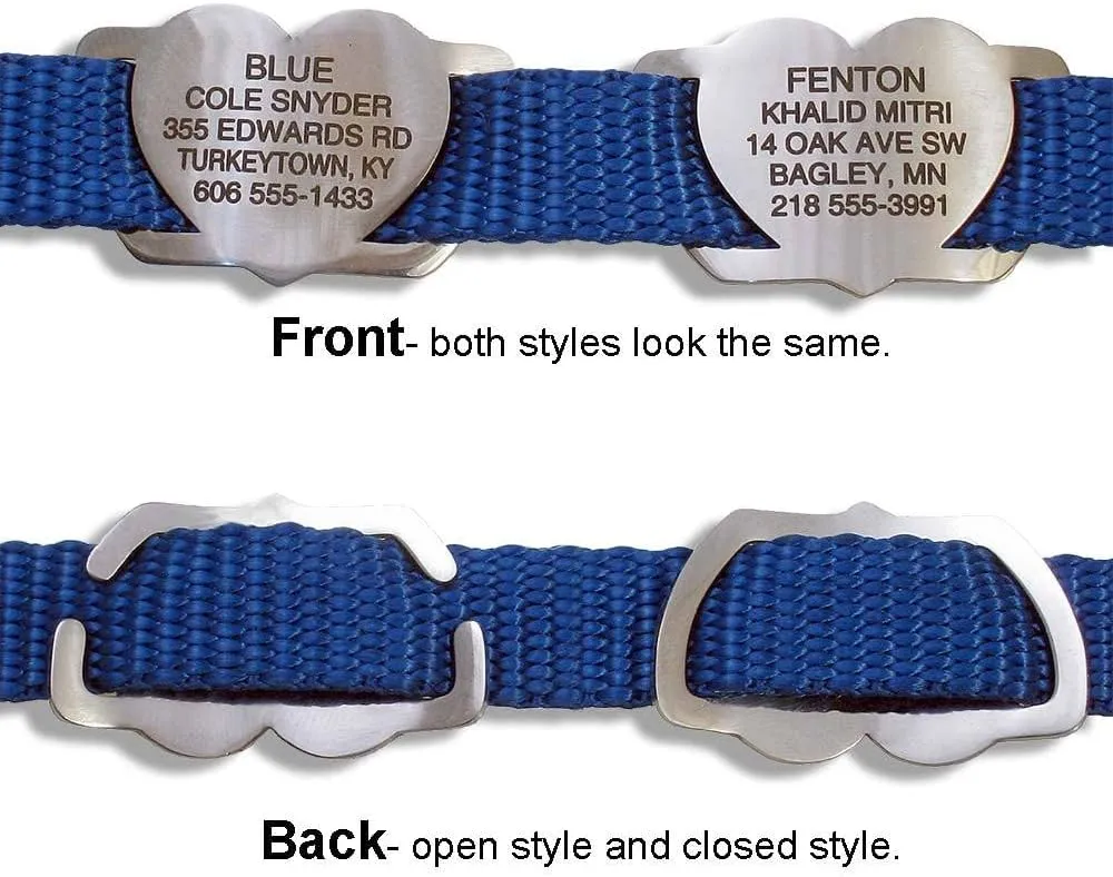 LuckyPet Slide-On Heart Pet ID Tags, Personalized Dog and Cat Tags, Silent, Chew-Proof Stainless Steel Collar Tags, Custom Engraved, Small-fits 3/8 inch Collars, Open Ends