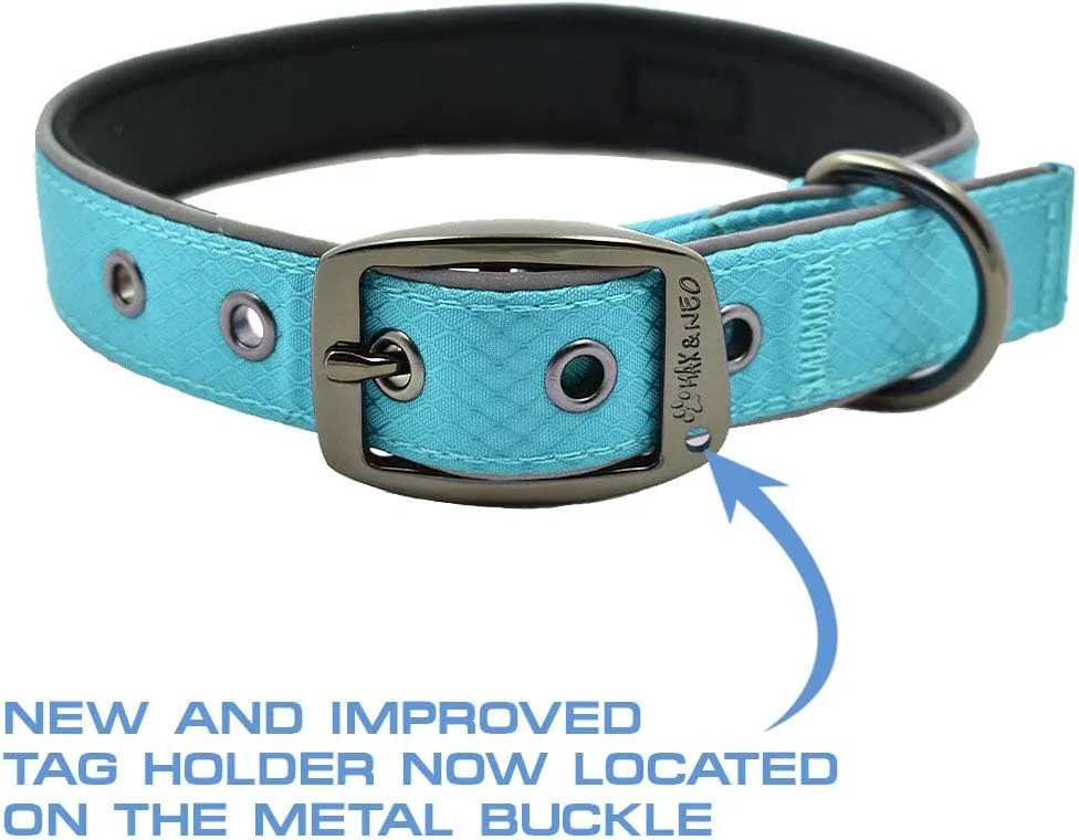 Max and Neo Glacier Reflective Neoprene Metal Buckle Dog Collar - We Donate a Collar to a Dog Rescue for Every Collar Sold (Large, Teal)