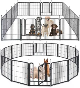 mestyl Dog Playpen, 32" Height 16 Panels Outdoor Pet Play Pen, Big Dog Exercise Play Pen for Large/Medium/Small Dogs, Foldable Puppy Pen for Indoor, Camping, RV, Anti-Rust Paint Finish, Quick Install
