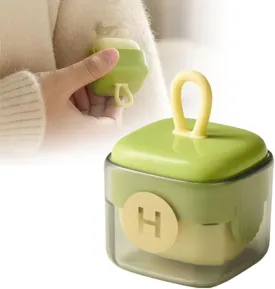 Mini Lint Roller, Sticky Roller Reusable Lint Remover, Washable Sticky Roller Ball, Travel Lint Roller with Storage Case and Handle for Clothes, Pet Hair Debris Removal Tool (Green)