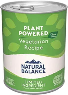 Natural Balance Limited Ingredient Adult Wet Canned Dog Food with Vegan Plant Based Protein and Healthy Grains, Vegetarian Recipe, 13 Ounce (Pack of 12)