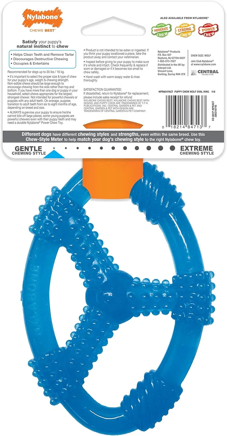 Nylabone Spin Tug & Play Puppy Chew Ring Toy, Toys for Teething Puppies, Peanut Butter Flavor, Blue, Medium - Up to 35 lbs, 1 Count