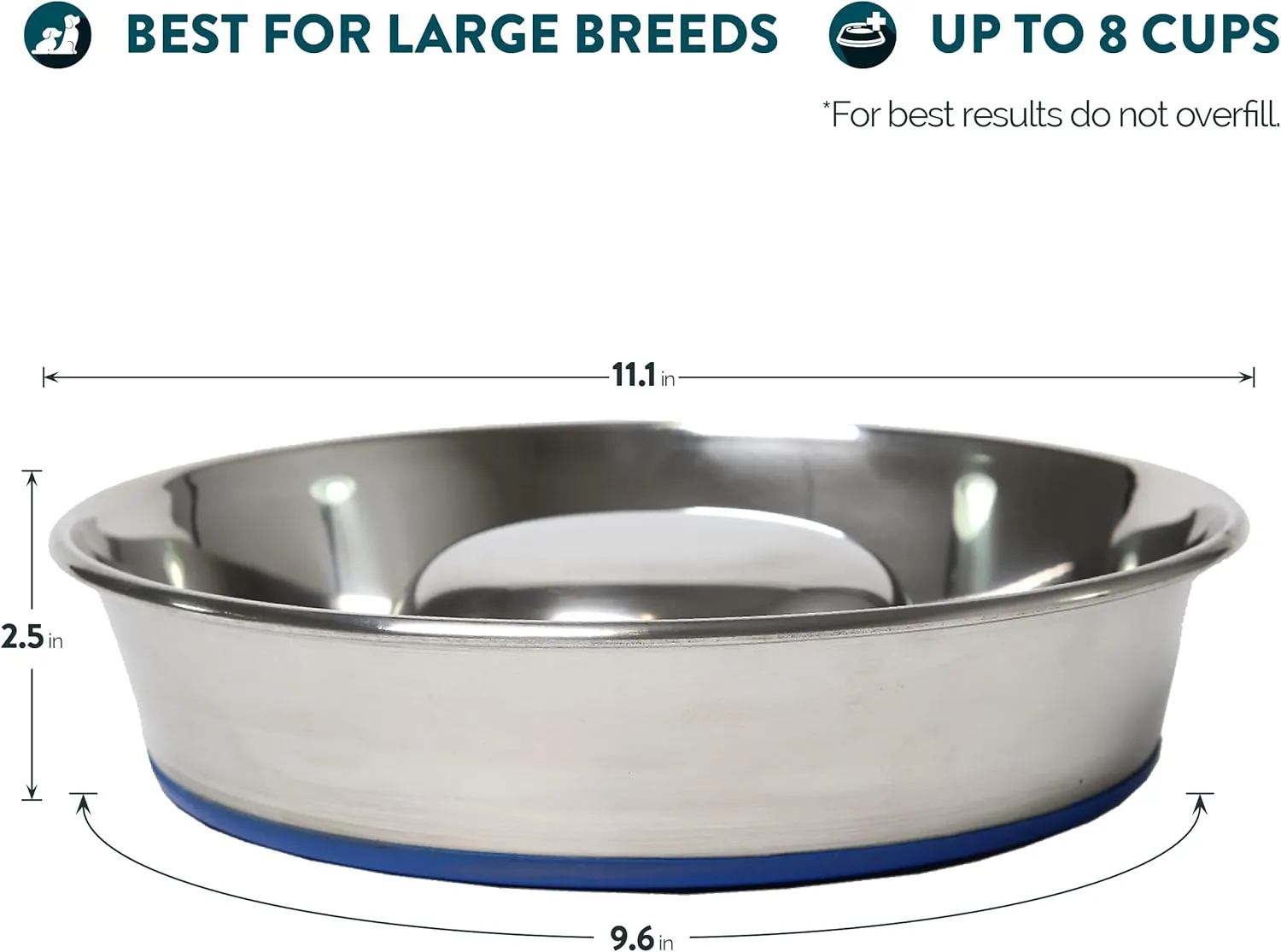 Our Pets Durapet Slow Feed Premium Stainless Steel Dog Bowl, Silver, Large (2040010302)