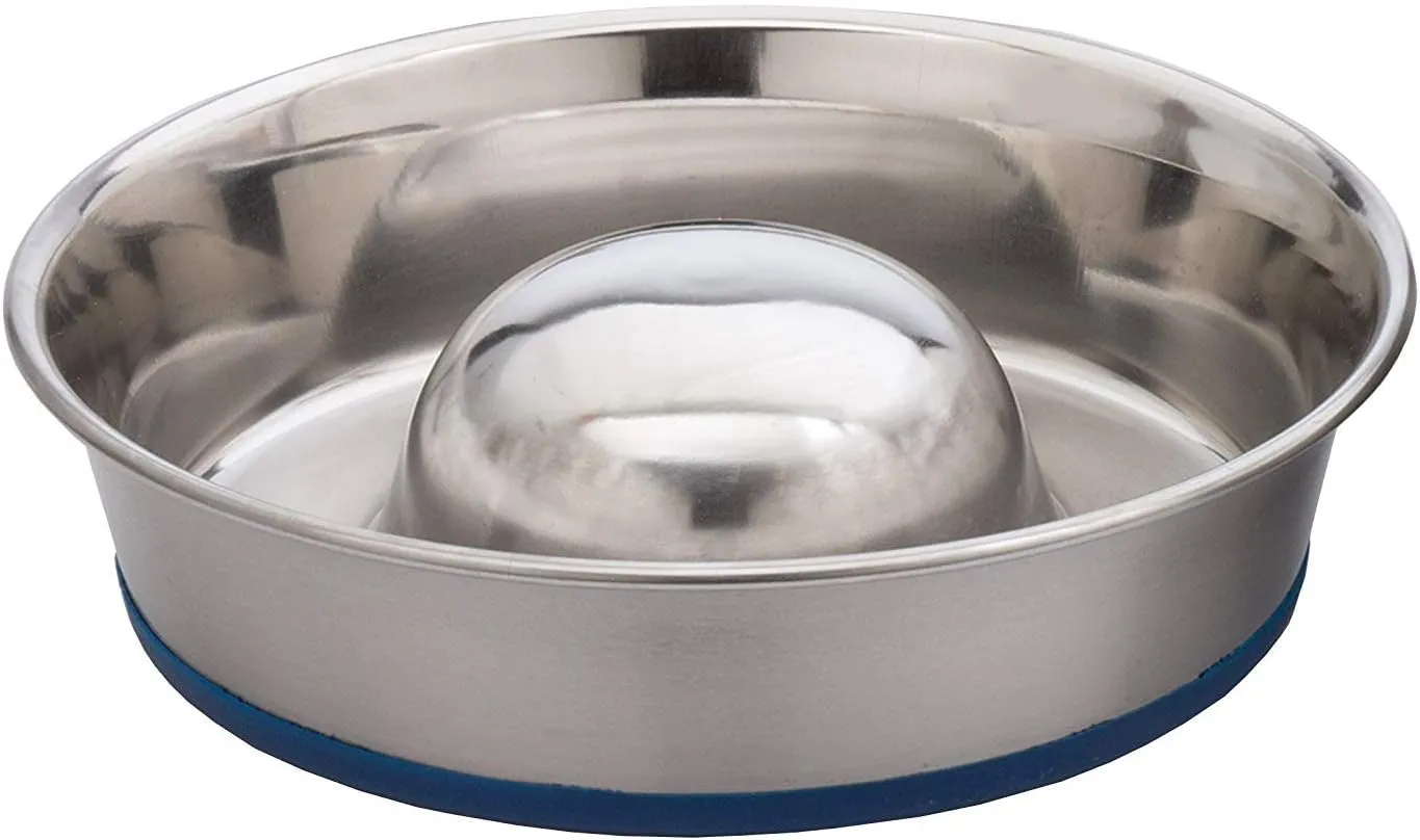 Our Pets Durapet Slow Feed Premium Stainless Steel Dog Bowl, Silver, Large (2040010302)