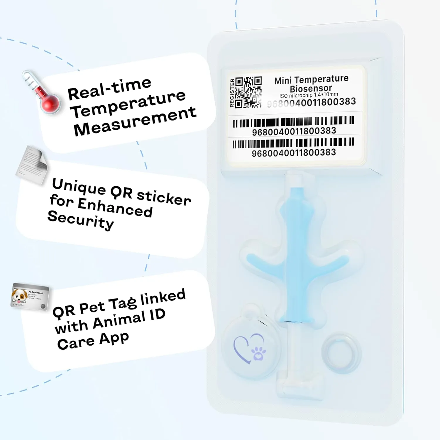 Pack of 1 - Microchip for Dogs, Cats with Temperature Biosensor Kit QR Pet ID Temperature Monitoring Microchip International Implant for Dog Puppy Cat Kitten & Small Pets Free Lifetime Registration