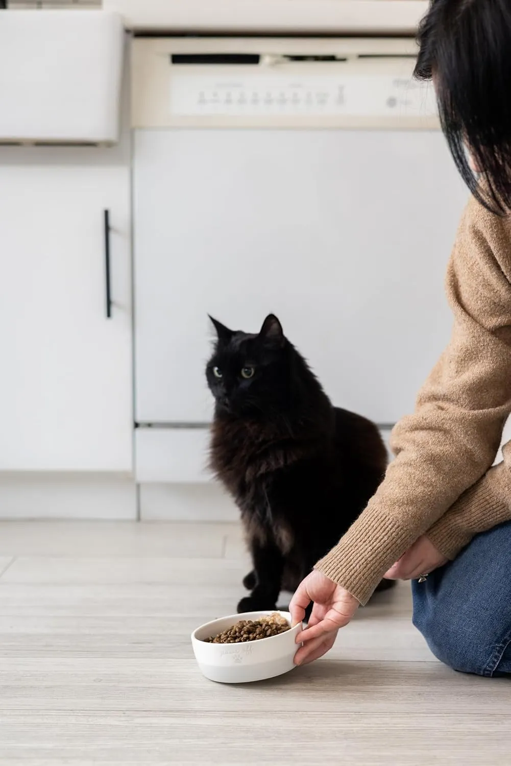 Pearhead Paws Off Ceramic Cat Bowl, Holds 1.3 Cups, Small Food and Water Bowl for Cats, Pet Dish, Microwave and Dishwasher Safe