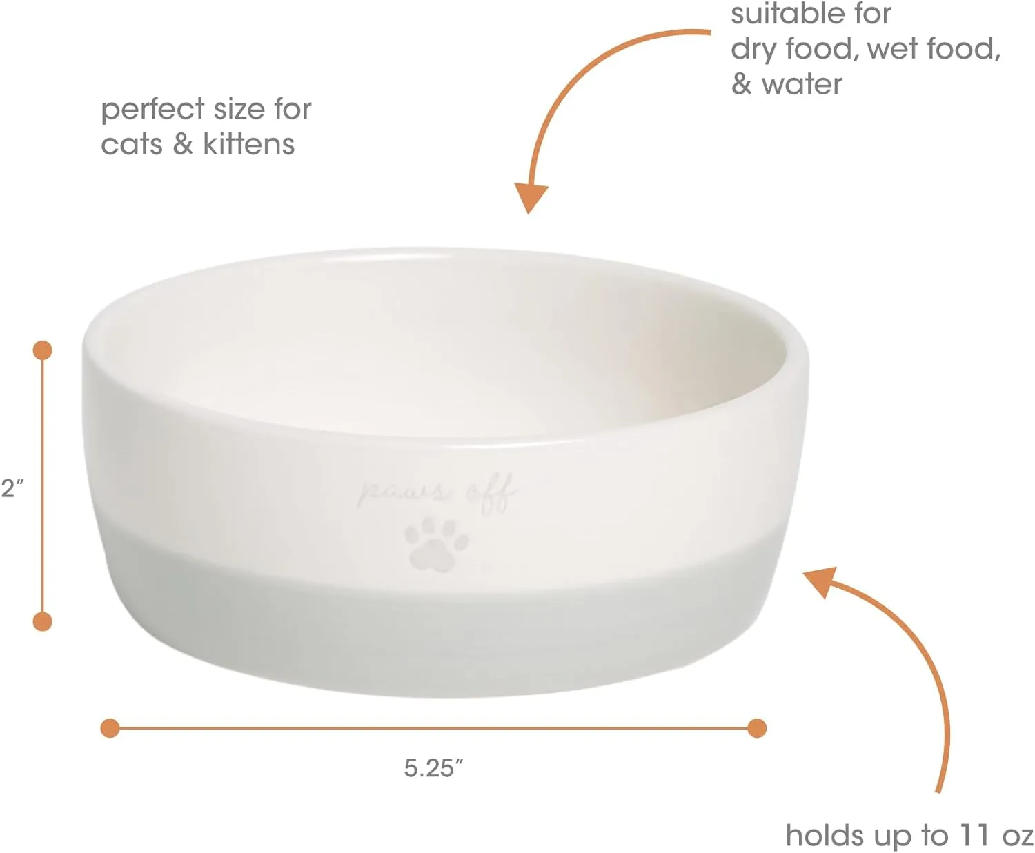 Pearhead Paws Off Ceramic Cat Bowl, Holds 1.3 Cups, Small Food and Water Bowl for Cats, Pet Dish, Microwave and Dishwasher Safe