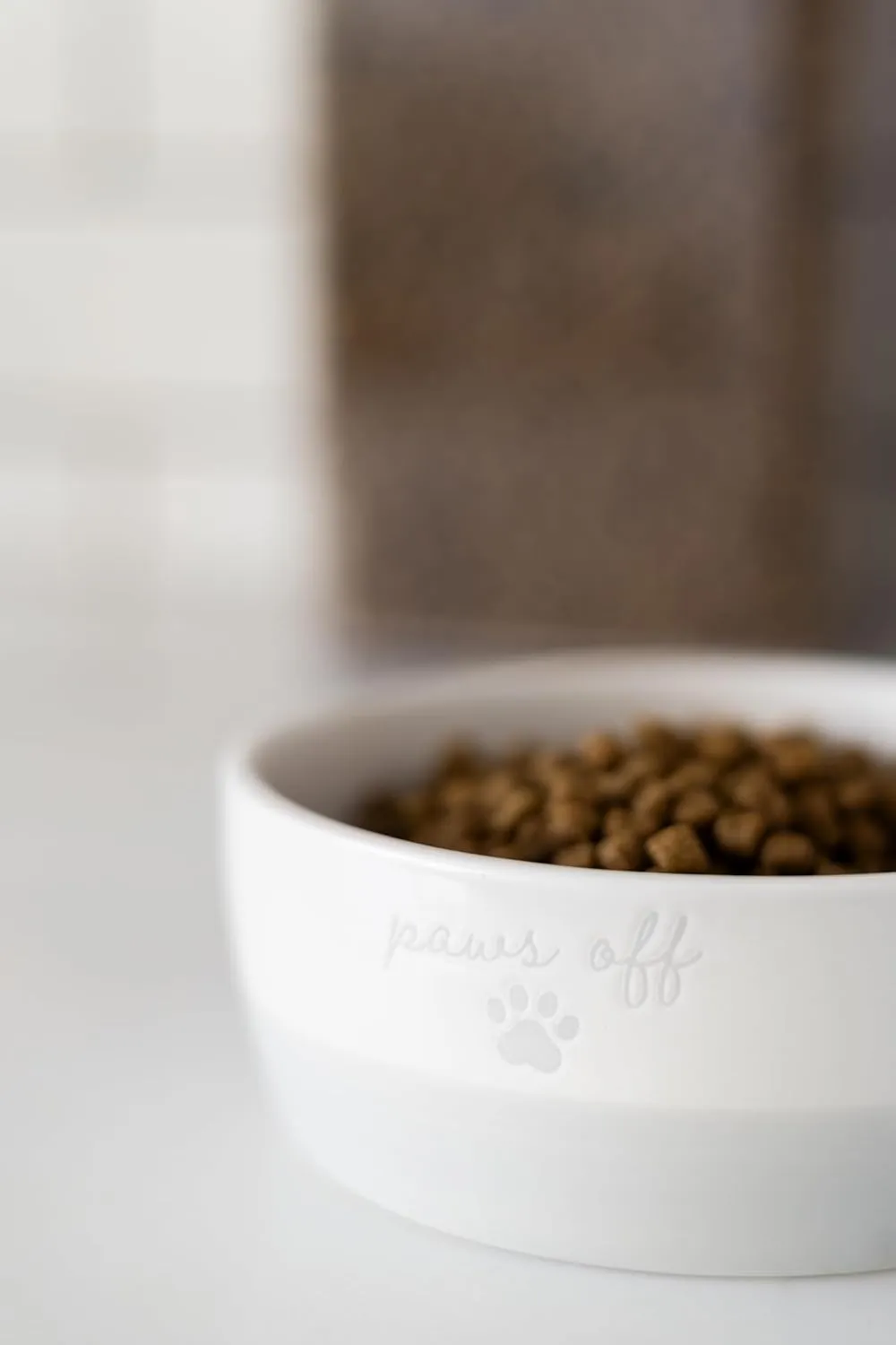 Pearhead Paws Off Ceramic Cat Bowl, Holds 1.3 Cups, Small Food and Water Bowl for Cats, Pet Dish, Microwave and Dishwasher Safe