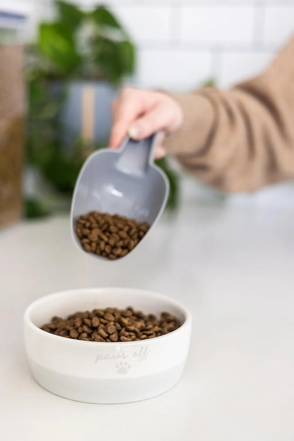Pearhead Paws Off Ceramic Cat Bowl, Holds 1.3 Cups, Small Food and Water Bowl for Cats, Pet Dish, Microwave and Dishwasher Safe