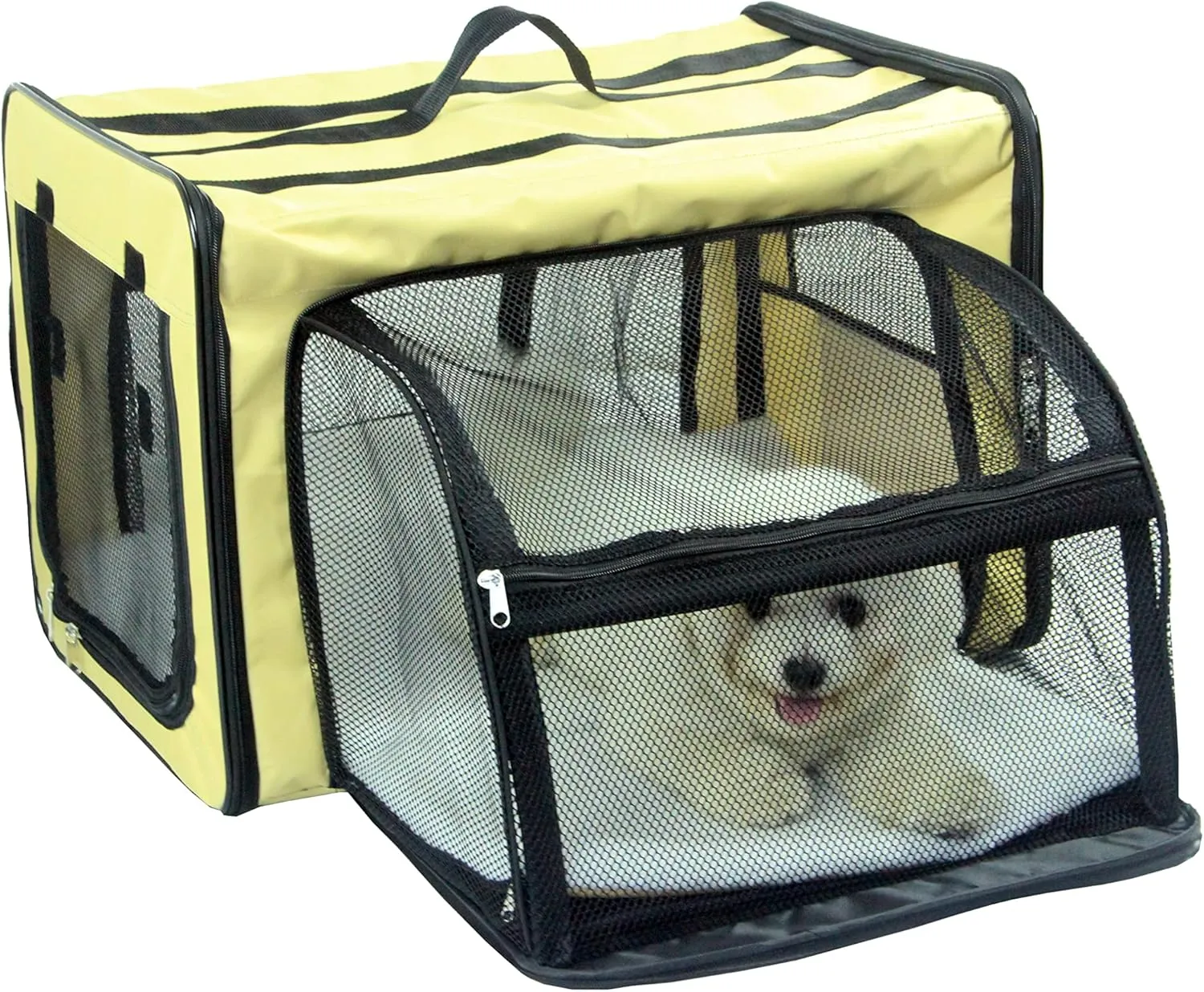 PET LIFE 'Capacious' Dual-Sided Expandable Spacious Wire Folding Collapsible Lightweight Pet Dog Crate Carrier House, X-Large, Khaki