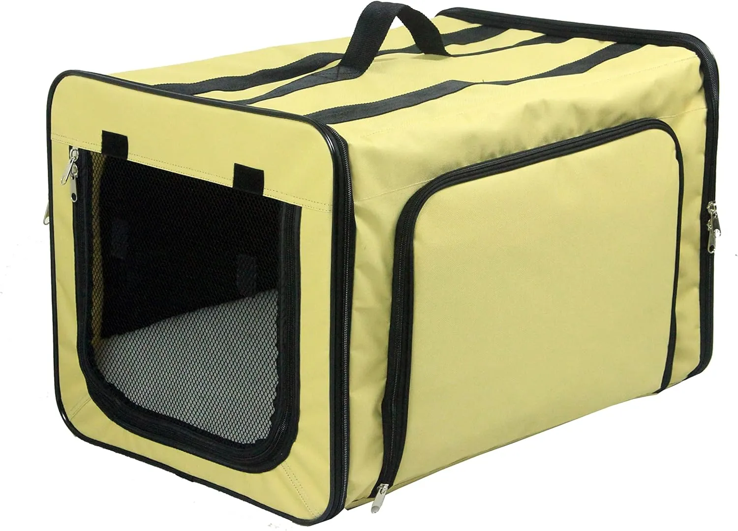 PET LIFE 'Capacious' Dual-Sided Expandable Spacious Wire Folding Collapsible Lightweight Pet Dog Crate Carrier House, X-Large, Khaki