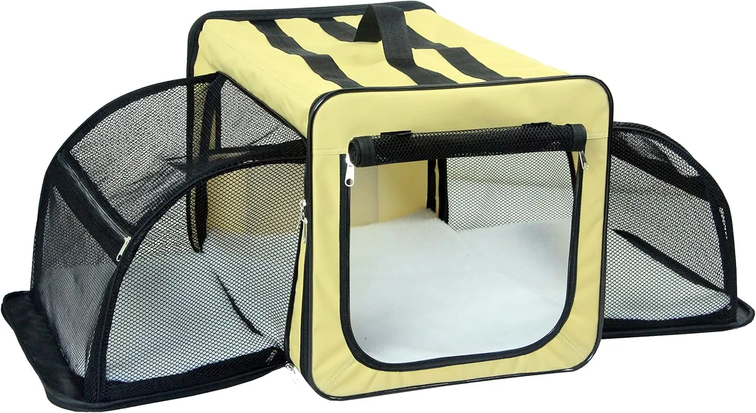 PET LIFE 'Capacious' Dual-Sided Expandable Spacious Wire Folding Collapsible Lightweight Pet Dog Crate Carrier House, X-Large, Khaki