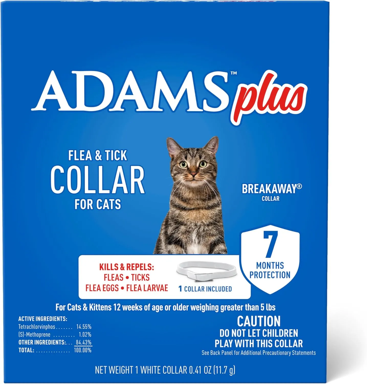 Plus Flea & Tick Collar for Cats ; Breakaway Collar ; 1 White Collar ; 7- Month Protection ; Kills & Repels Fleas, Flea Eggs, Flea Larvae and Kills Ticks, Tick Nymphs, and Tick Larvae