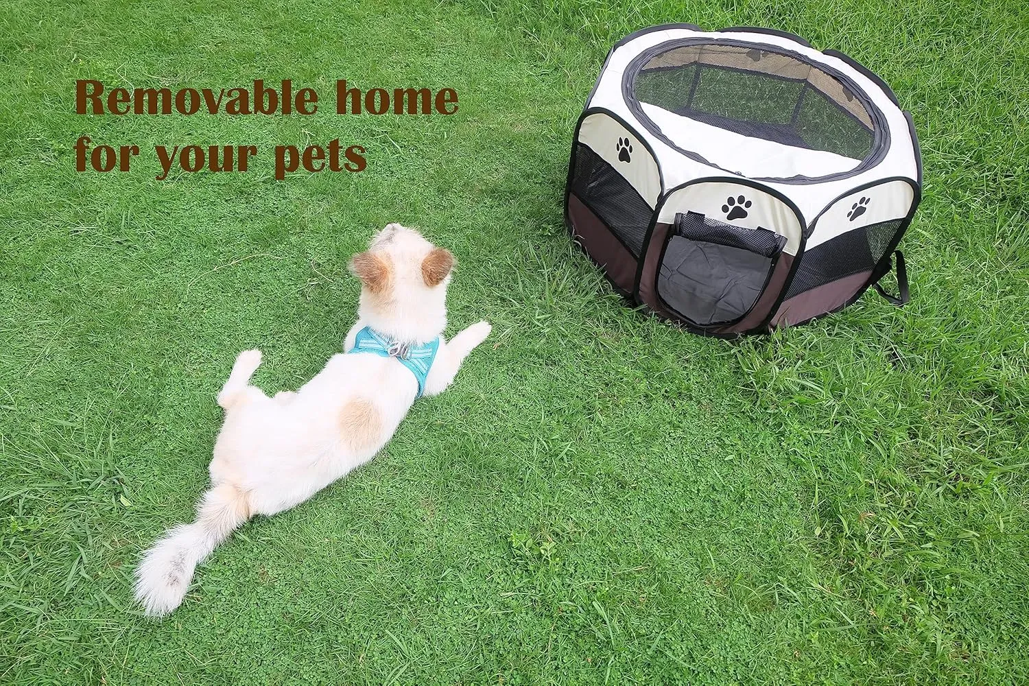 Portable Pet Playpen,Foldable Dog Playpen for Dogs and Cats,Rabbits,Pet Exercise Pet Tents Indoor Outdoor Use (S(28.7" x 28.7" x 16"), Brown)