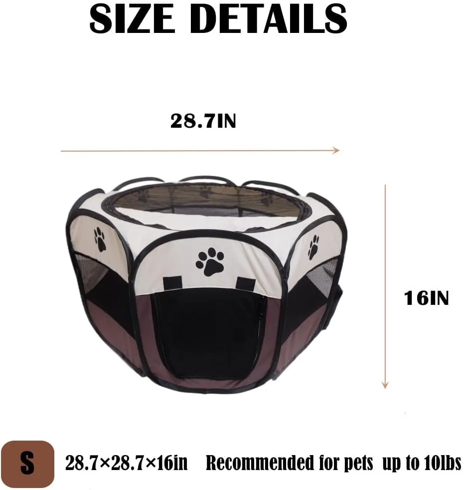 Portable Pet Playpen,Foldable Dog Playpen for Dogs and Cats,Rabbits,Pet Exercise Pet Tents Indoor Outdoor Use (S(28.7" x 28.7" x 16"), Brown)