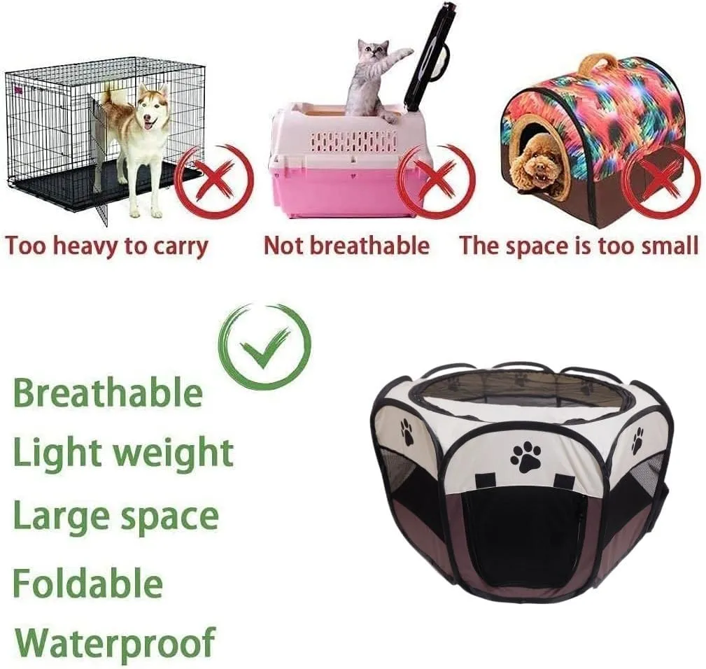 Portable Pet Playpen,Foldable Dog Playpen for Dogs and Cats,Rabbits,Pet Exercise Pet Tents Indoor Outdoor Use (S(28.7" x 28.7" x 16"), Brown)