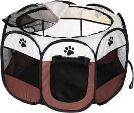 Portable Pet Playpen,Foldable Dog Playpen for Dogs and Cats,Rabbits,Pet Exercise Pet Tents Indoor Outdoor Use (S(28.7" x 28.7" x 16"), Brown)