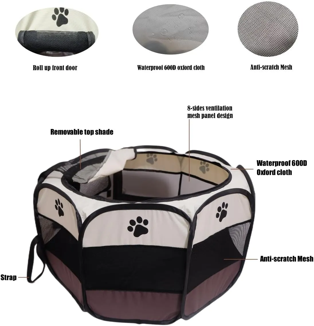 Portable Pet Playpen,Foldable Dog Playpen for Dogs and Cats,Rabbits,Pet Exercise Pet Tents Indoor Outdoor Use (S(28.7" x 28.7" x 16"), Brown)