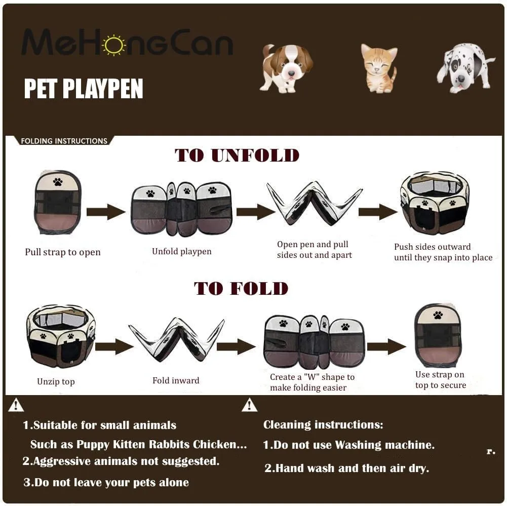 Portable Pet Playpen,Foldable Dog Playpen for Dogs and Cats,Rabbits,Pet Exercise Pet Tents Indoor Outdoor Use (S(28.7" x 28.7" x 16"), Brown)