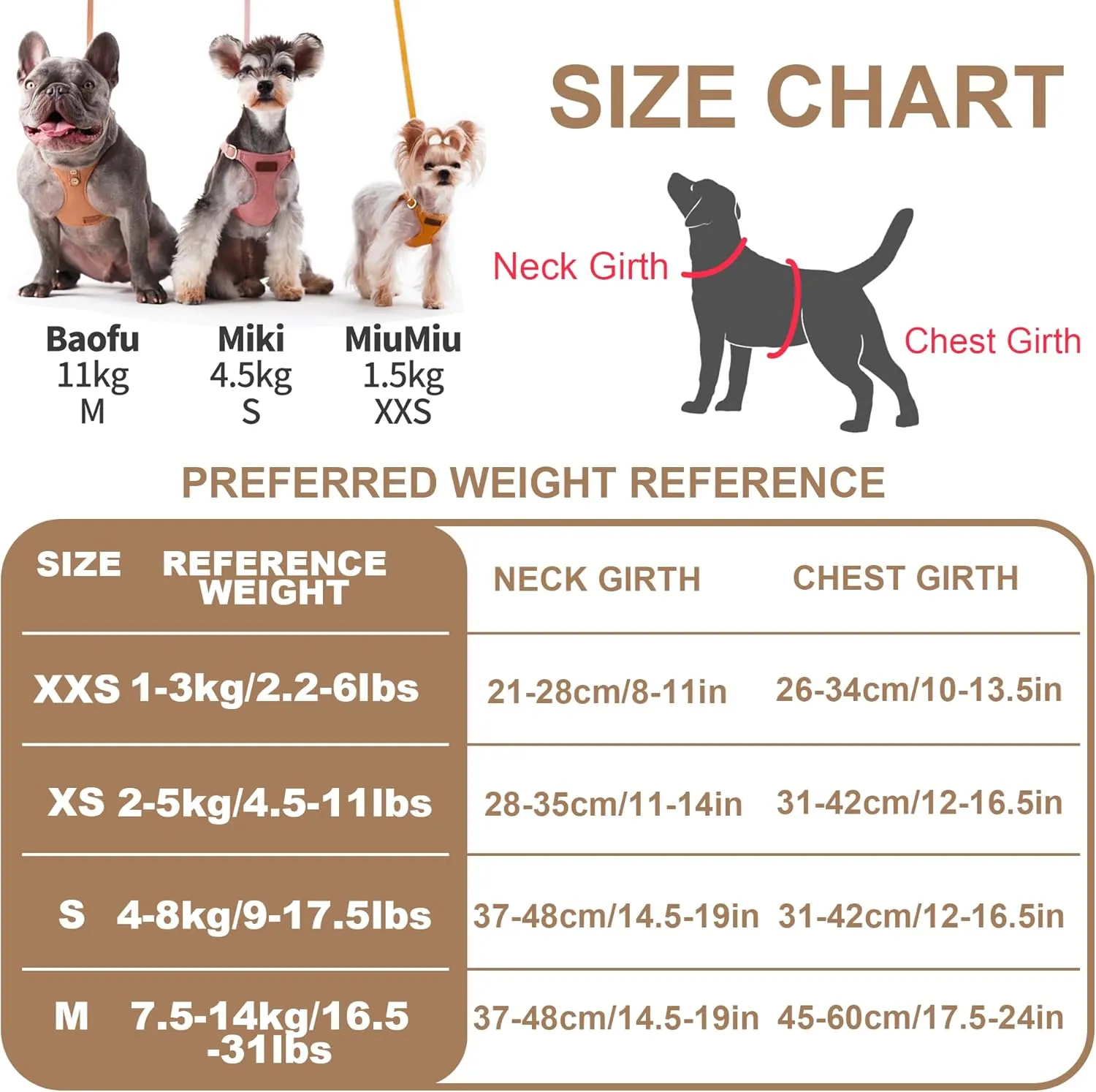 Puppytie No Pull Dog Harness with Multifunction Dog Leash,Soft Adjustable No Choke Escape Proof Pet Harness Vest for Medium Dogs,Denim Mocha Brown,M