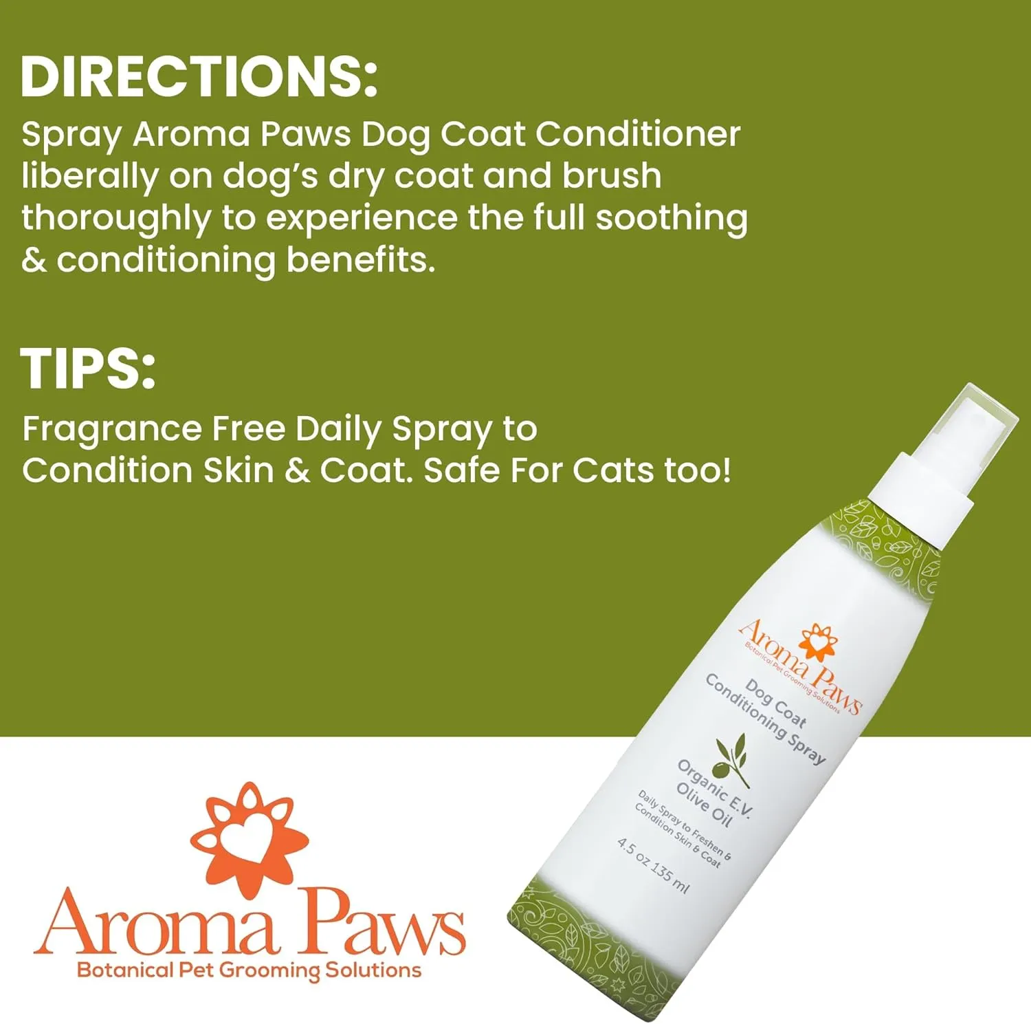 Scented Dog Coat Spray  Cleansing, Conditioning, Moisturizing  Toxin Free  Aromatic Grooming Puppy Spray  Loosens Knots, Tangles  4.5 oz., Dog Coat Olive Oil Detangling Spray