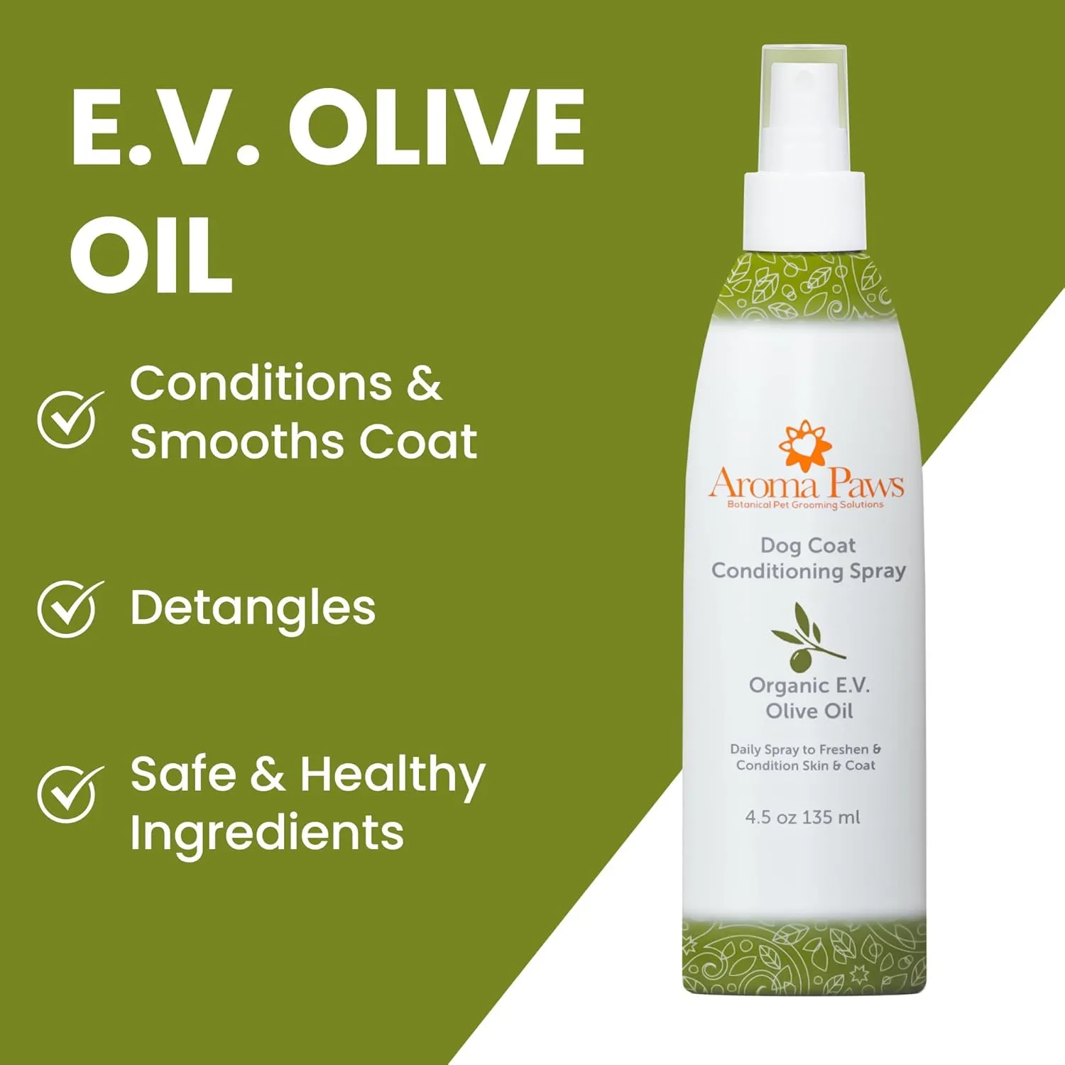 Scented Dog Coat Spray  Cleansing, Conditioning, Moisturizing  Toxin Free  Aromatic Grooming Puppy Spray  Loosens Knots, Tangles  4.5 oz., Dog Coat Olive Oil Detangling Spray