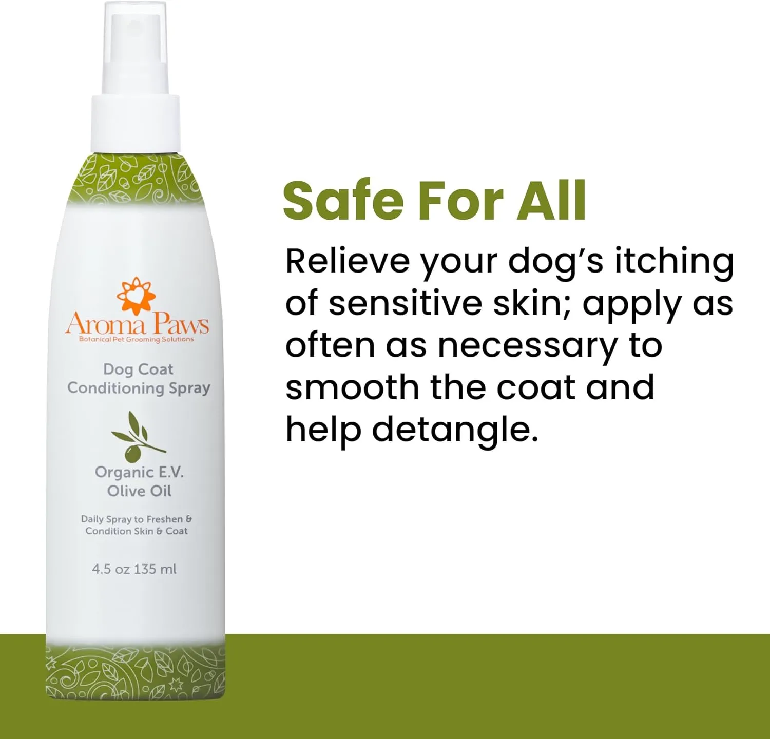 Scented Dog Coat Spray  Cleansing, Conditioning, Moisturizing  Toxin Free  Aromatic Grooming Puppy Spray  Loosens Knots, Tangles  4.5 oz., Dog Coat Olive Oil Detangling Spray