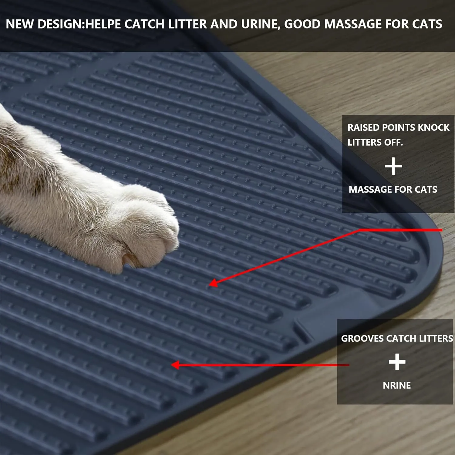 Silicone Cat Litter Mat, Waterproof Litter Box Mat for Litter Trapping, Easy Clean, Non-Slip Litter Catcher Mat, Cat Supplies Needs, Grey, 24" x15"