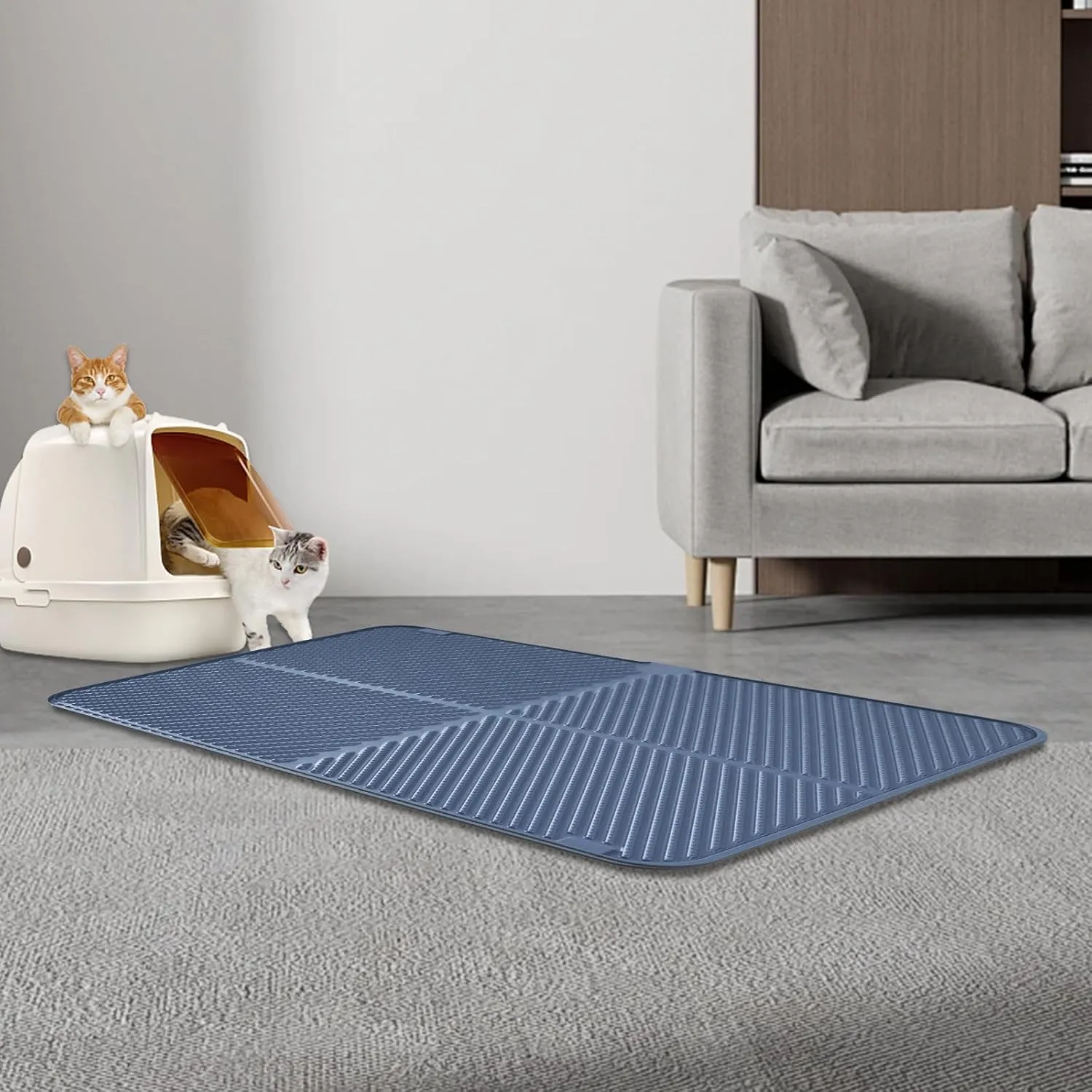 Silicone Cat Litter Mat, Waterproof Litter Box Mat for Litter Trapping, Easy Clean, Non-Slip Litter Catcher Mat, Cat Supplies Needs, Grey, 24" x15"