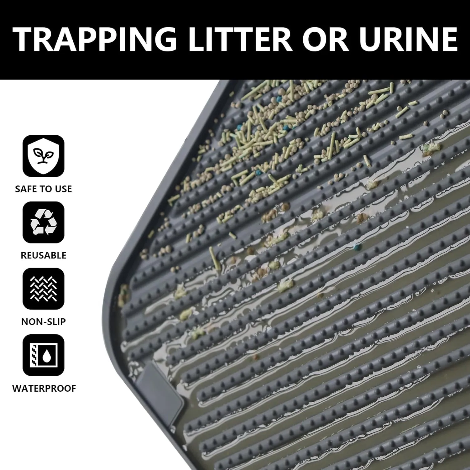 Silicone Cat Litter Mat, Waterproof Litter Box Mat for Litter Trapping, Easy Clean, Non-Slip Litter Catcher Mat, Cat Supplies Needs, Grey, 24" x15"