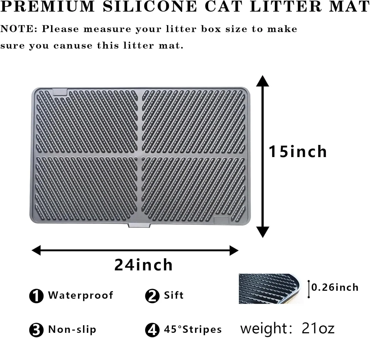 Silicone Cat Litter Mat, Waterproof Litter Box Mat for Litter Trapping, Easy Clean, Non-Slip Litter Catcher Mat, Cat Supplies Needs, Grey, 24" x15"